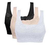 Vertvie Reggiseno Sportivo da Donna Reggiseno Confort Yoga Sportivo Supporto Allenamento Running Jogging Senza Ferretto Imbottitura Confezione Reggiseno in Pizzo da 3(A-Nero+Bianco+Pelle,L)