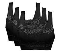 Vertvie Reggiseno Sportivo da Donna Reggiseno Confort Yoga Sportivo Supporto Allenamento Running Jogging Senza Ferretto Imbottitura Confezione Reggiseno in Pizzo da 3(A-Nero*3,S)