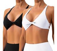 Vertvie Reggiseno Sportivo Senza Scoperta Donna Incrociato Dietro Palestra Sexy Imbottito Senza Ferretto Scollo A V Push Up Reggiseno Yoga Backless Top Palestra Donna Fitness Allenamento Nero Bianco S