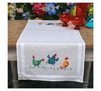 VERVACO Centrotavola Prestampato POLLI Colorati Ricamo Biancheria da Tavola Set Fai da Te Size Kit Hobby Creativi Adulti Casa Decor Embroidery Runner, Multicolor, 40 x 100 cm