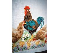 VERVACO Centrotavola Punto Croce Con Tela Aida GALLO E GALLINE Biancheria Da Tavola Set Fai Da Te Creativo Punto Croce Contato Kit 32 x 84 cm Hobby Creativi Adulti Casa Decor Cross Stitch Runner