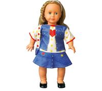 VERVACO Dress Your Doll Kit di Cucito Fai da Te Design di Tessuti per La Moda Jeans Emily Heart Kit per Imparare a Cucire di Design di Moda per Ragazze per Bambola da 45 cm Stoffe per Cucito Creativo