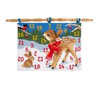 VERVACO Kit Calendario Dell'avvento Punto Croce Prestampato BAMBI CON UCCELLO Set Ricamo Principianti Decorativi Per Pareti ca. 53 x 40 cm DIY Natale Decorazioni Casa Particolari Regalo Creativo