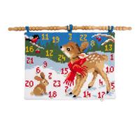 VERVACO Kit Calendario Dell'avvento Punto Croce Prestampato BAMBI CON UCCELLO Set Ricamo Principianti Decorativi Per Pareti ca. 53 x 40 cm DIY Natale Decorazioni Casa Particolari Regalo Creativo