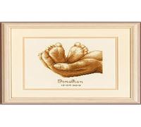 VERVACO Kit Contato Piccoli Piedi Annuncio Nascita Punto Croce Regalo Personalizzato Set Fai da Te attività Creative Adulti Benvenuto Bambino Cross Stitch, Cotone, Multicolor, ca. 19 x 16 cm
