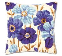 VERVACO Kit Cuscino Punto Croce ANEMONI Blu Set Ricamo Principianti Cuscini Gobelin Decorativi ca. 40 x 40 cm Accessori per Lavoretti Creativi DIY Casa Decor Hobby Adulti Cross Stitch
