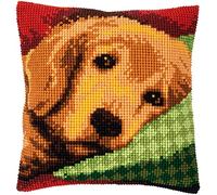 VERVACO Kit Cuscino Punto Croce CAGNOLINO ASSONNATO Set Ricamo Principianti Cuscini Gobelin Decorativi ca. 40 x 40 cm Accessori Per Lavoretti Creativi DIY Casa Decor Hobby Adulti Cross Stitch