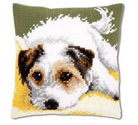 VERVACO Kit Cuscino Punto Croce Cane Che SCODINZOLA Set Ricamo Principianti Cuscini Gobelin Decorativi ca. 40 x 40 cm Accessori per Lavoretti Creativi DIY Casa Decor Hobby Adulti Cross Stitch