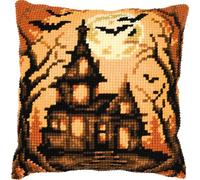 Vervaco Kit Cuscino Punto Croce CASA DI HALLOWEEN Set Ricamo Principianti Cuscini Gobelin Decorativi ca. 40 x 40 cm Accessori Per Lavoretti Creativi DIY Casa Decor Hobby Adulti Cross Stitch