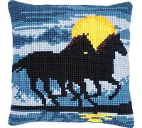VERVACO Kit Cuscino Punto Croce CAVALLI AL CHIARO DI LUNA Set Ricamo Principianti Cuscini Gobelin Decorativi ca. 40 x 40 cm Accessori Per Lavoretti Creativi DIY Casa Decor Hobby Adulti Cross Stitch