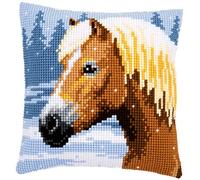 VERVACO Kit Cuscino Punto Croce CAVALLO E NEVE Set Ricamo Principianti Cuscini Gobelin Decorativi ca. 40 x 40 cm Accessori Per Lavoretti Creativi DIY Casa Decor Hobby Adulti Cross Stitch