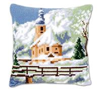 VERVACO Kit Cuscino Punto Croce Chiesa nella Neve Set Ricamo Principianti Cuscini Gobelin Decorativi ca. 40 x 40 cm Accessori per Lavoretti Creativi DIY Casa Decor Hobby Adulti Cross Stitch