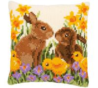 VERVACO Kit Punto Croce Conigli con Pulcini Set Ricamo Principianti Cuscini Gobelin Decorativi Accessori per Lavoretti Creativi DIY Casa Decor Hobby Adulti Cross Stitch, Multicolor, ca. 40 x 40 cm