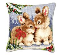 VERVACO Kit Cuscino Punto Croce Conigli nella Neve Set Ricamo Principianti Cuscini Gobelin Decorativi ca. 40 x 40 cm Accessori per Lavoretti Creativi DIY Casa Decor Hobby Adulti Cross Stitch