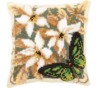 VERVACO Kit Cuscino Punto Croce Farfalla Verde Set Ricamo Principianti Cuscini Gobelin Decorativi ca. 40 x 40 cm Accessori per Lavoretti Creativi DIY Casa Decor Hobby Adulti Cross Stitch