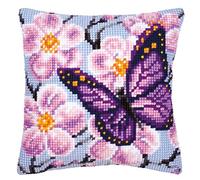 VERVACO Kit Cuscino Punto Croce Farfalla Viola Set Ricamo Principianti Cuscini Gobelin Decorativi ca. 40 x 40 cm Accessori per Lavoretti Creativi DIY Casa Decor Hobby Adulti Cross Stitch