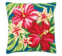 Vervaco Hibiskus Blüten Cuscino a Croce prestampato, Cotone Poliestere, Multicolore, 40 x 40 cm