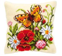 VERVACO Kit Cuscino Punto Croce Fiori con Una Farfalla Set Ricamo Principianti Cuscini Gobelin Decorativi ca. 40 x 40 cm Accessori per Lavoretti Creativi DIY Casa Decor Hobby Adulti Cross Stitch
