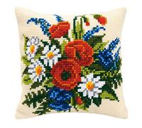VERVACO Kit Cuscino Punto Croce Fiori di Campo Set Ricamo Principianti Cuscini Gobelin Decorativi ca. 40 x 40 cm Accessori per Lavoretti Creativi DIY Casa Decor Hobby Adulti Cross Stitch