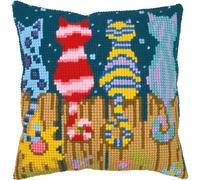 VERVACO Kit Cuscino Punto Croce GATTI SULLA RECINZIONE Set Ricamo Principianti Cuscini Gobelin Decorativi ca. 40 x 40 cm Accessori Per Lavoretti Creativi DIY Casa Decor Hobby Adulti Cross Stitch