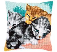 VERVACO Kit Cuscino Punto Croce GATTINI CARINI Set Ricamo Principianti Cuscini Gobelin Decorativi ca. 40 x 40 cm Accessori Per Lavoretti Creativi DIY Casa Decor Hobby Adulti Cross Stitch