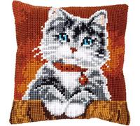 VERVACO Kit Cuscino Punto Croce GATTO CON COLLARE Set Ricamo Principianti Cuscini Gobelin Decorativi ca. 40 x 40 cm Accessori Per Lavoretti Creativi DIY Casa Decor Hobby Adulti Cross Stitch