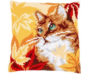 VERVACO Kit Cuscino Punto Croce GATTO CON FOGLIE AUTUNNALI Set Ricamo Principianti Cuscini Gobelin Decorativi ca. 40 x 40 cm Accessori Per Lavoretti Creativi DIY Casa Decor Hobby Adulti Cross Stitch
