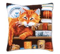 Vervaco Cuscino a Punto Croce, Gatto e Libri, Cotone, Assortiti, 31 x 6.5 x 37 cm