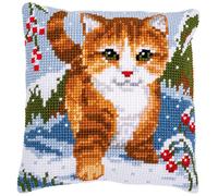VERVACO Kit Cuscino Punto Croce GATTO NELLA NEVE Set Ricamo Principianti Cuscini Gobelin Decorativi ca. 40 x 40 cm Accessori Per Lavoretti Creativi DIY Casa Decor Hobby Adulti Cross Stitch