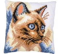 VERVACO Kit Cuscino Punto Croce Gatto siamese Set Ricamo Principianti Cuscini Gobelin Decorativi 40 x 40 cm Accessori Per Lavoretti Creativi DIY Casa Decor Hobby Adulti Cross Stitch