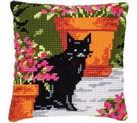 VERVACO Kit Cuscino Punto Croce GATTO TRA I FIORI Set Ricamo Principianti Cuscini Gobelin Decorativi ca. 40 x 40 cm Accessori Per Lavoretti Creativi DIY Casa Decor Hobby Adulti Cross Stitch