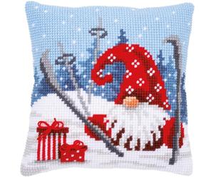 VERVACO Kit Cuscino Punto Croce GNOMO DI NATALE CHE SCIA Set Ricamo Principianti Cuscini Gobelin Decorativi ca. 40 x 40 cm Accessori Per Lavoretti Creativi DIY Casa Decor Hobby Adulti Cross Stitch