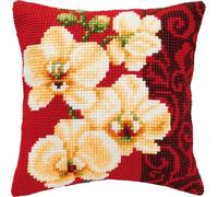 Cuscino a punto croce Vervaco "Orchidee bianche", ricamo disegnato