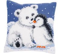 Kit cuscino punto croce stampato Vervaco "Orso polare e pinguino", 40x40cm