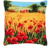 VERVACO Kit Cuscino Punto Croce PAESAGGIO DEI PAPAVERI Set Ricamo Principianti Cuscini Gobelin Decorativi ca. 40 x 40 cm Accessori Per Lavoretti Creativi DIY Casa Decor Hobby Adulti Cross Stitch