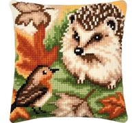 Vervaco Kit Cuscino Punto Croce Riccio e pettirosso Set Ricamo Principianti Cuscini Gobelin Decorativi 40 x 40 cm Accessori Per Lavoretti Creativi DIY Casa Decor Hobby Adulti Cross Stitch