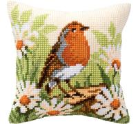 VERVACO Kit Cuscino Punto Croce Robin Set Ricamo Principianti Cuscini Gobelin Decorativi ca. 40 x 40 cm Accessori per Lavoretti Creativi DIY Casa Decor Hobby Adulti Cross Stitch