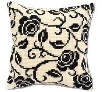 VERVACO Kit Cuscino Punto Croce Rosa Nera Set Ricamo Principianti Cuscini Gobelin Decorativi ca. 40 x 40 cm Accessori per Lavoretti Creativi DIY Casa Decor Hobby Adulti Cross Stitch