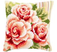 Vervaco Set per ricamo a punto croce, per principianti, con rose rosa prestampate, set creativo per adulti, cuscino decorativo, circa 40 x 40 cm, set fai da te, decorazione per la casa