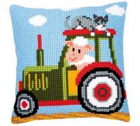VERVACO Kit Cuscino Punto Croce Trattore Set Ricamo Principianti Cuscini Gobelin Decorativi ca. 40 x 40 cm Accessori per Lavoretti Creativi DIY Casa Decor Hobby Adulti Cross Stitch