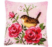 Vervaco Kit Cuscino Punto Croce UCCELLO E ROSE Set Ricamo Principianti Cuscini Gobelin Decorativi ca. 40 x 40 cm Accessori Per Lavoretti Creativi DIY Casa Decor Hobby Adulti Cross Stitch