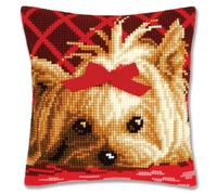 VERVACO Kit Cuscino Punto Croce Yorkshire con Fiocco Set Ricamo Principianti Cuscini Gobelin Decorativi ca. 40 x 40 cm Accessori per Lavoretti Creativi DIY Casa Decor Hobby Adulti Cross Stitch