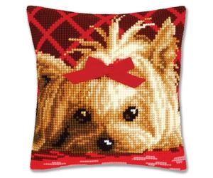 VERVACO Kit Cuscino Punto Croce Yorkshire con Fiocco Set Ricamo Principianti Cuscini Gobelin Decorativi ca. 40 x 40 cm Accessori per Lavoretti Creativi DIY Casa Decor Hobby Adulti Cross Stitch
