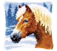 VERVACO Kit Latch Hook Cuscino CAVALLO Kit Gancio Di Chiusura Tappeto ca. 40 x 40 cm Set Ricamo Principianti Casa Decorazioni Attività Creative Adulti Hobby Rilassanti Gobelin Cuscino