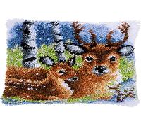 VERVACO Kit Latch Hook Cuscino CERVI NELLA NEVE Kit Gancio Di Chiusura Tappeto ca. 40 x 40 cm Set Ricamo Principianti Casa Decorazioni Attività Creative Adulti Hobby Rilassanti Gobelin Cuscino