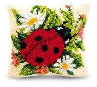 VERVACO Kit Latch Hook Cuscino Coccinella Kit Gancio di Chiusura Tappeto ca. 40 x 40 cm Set Ricamo Principianti Casa Decorazioni attività Creative Adulti Hobby Rilassanti Gobelin Cuscino