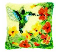 VERVACO Kit Latch Hook Cuscino Colibrì E Fiori Kit Gancio di Chiusura Tappeto ca. 40 x 40 cm Set Ricamo Principianti Casa Decorazioni attività Creative Adulti Hobby Rilassanti Gobelin Cuscino