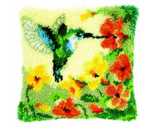 VERVACO Kit Latch Hook Cuscino Colibrì E Fiori Kit Gancio di Chiusura Tappeto ca. 40 x 40 cm Set Ricamo Principianti Casa Decorazioni attività Creative Adulti Hobby Rilassanti Gobelin Cuscino