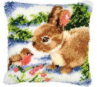 VERVACO Kit Latch Hook Cuscino Coniglietto con Uccello nella Neve Kit Gancio di Chiusura Tappeto ca. 40 x 40 cm Set Ricamo Principianti Casa Decorazioni attività Creative Adulti Hobby Gobelin Cuscino