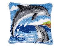 VERVACO Kit Latch Hook Cuscino Delfini Kit Gancio di Chiusura Tappeto ca. 40 x 40 cm Set Ricamo Principianti Casa Decorazioni attività Creative Adulti Hobby Rilassanti Gobelin Cuscino